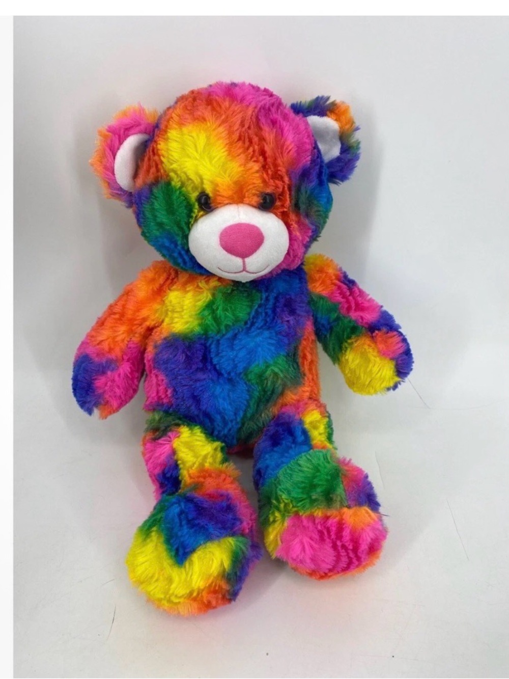 Build-A-Bear Rainbow Plush Teddy - Pink Nose Multicolor Fur